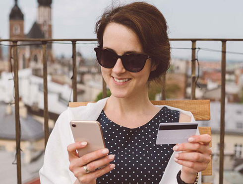 woman looking at phone