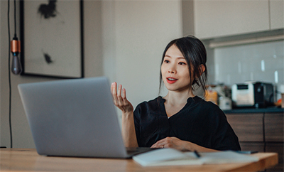 Person participating in virtual recruiting meeting