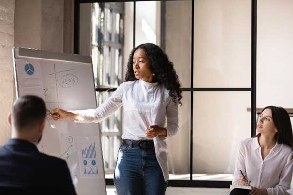 person presenting in a meeting