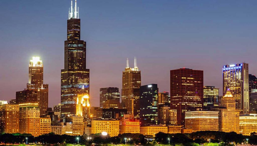 night view of downtown Chicago Illinois