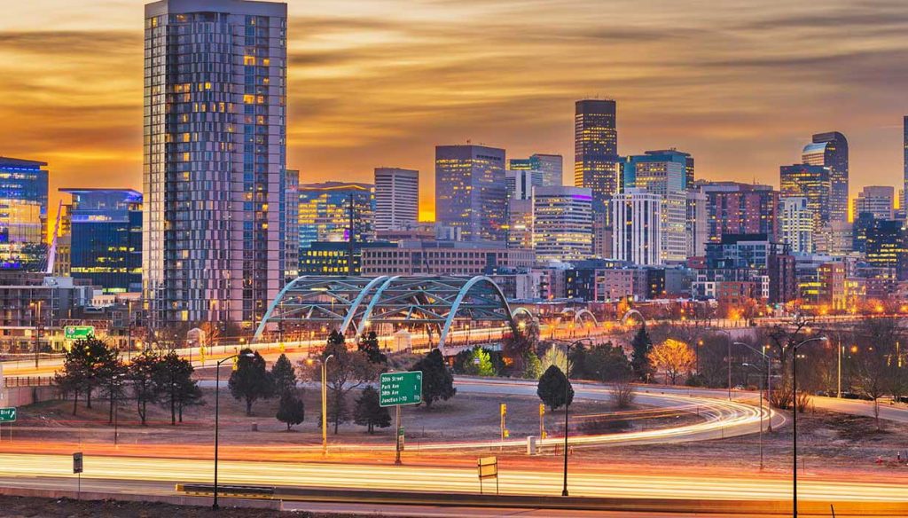 Nighttime view of Denver Colorado