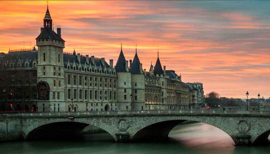 Sunset view of building in France