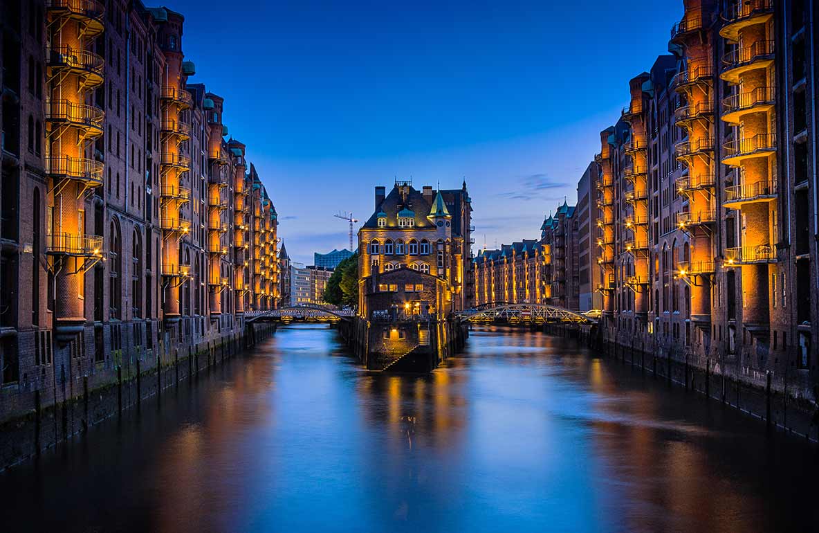 night view of buildings in Hamburg Germany