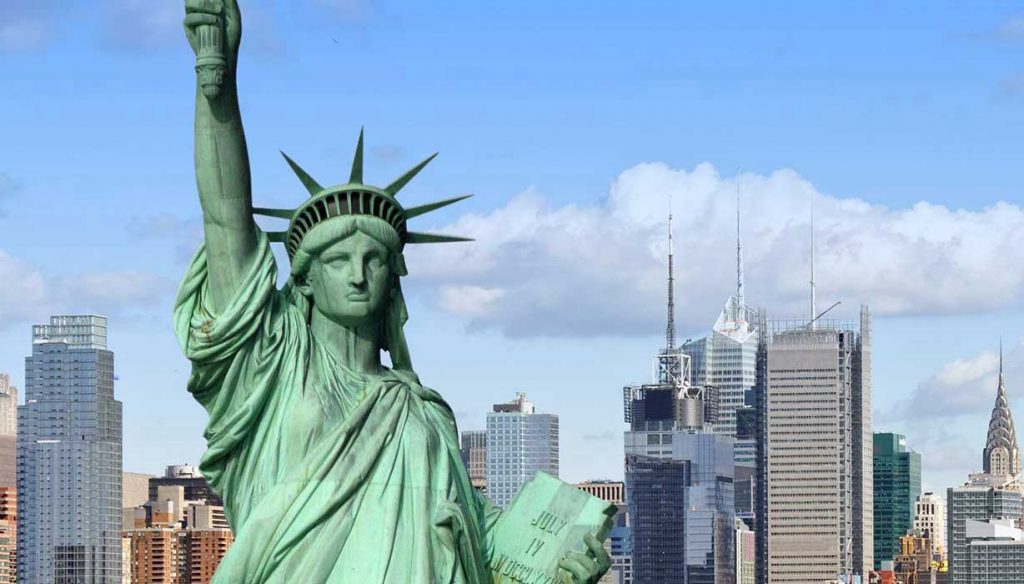 Statue of Liberty with New York City seen behind