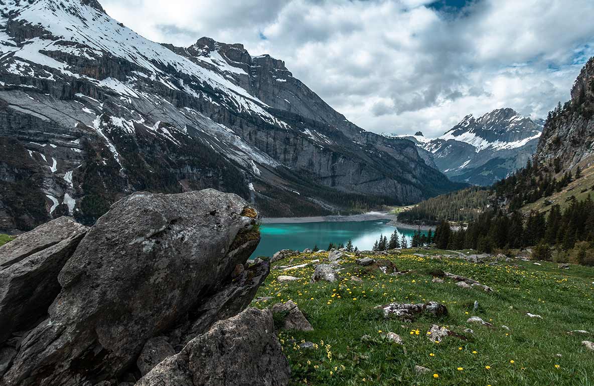 view of mountain range in Switzerland