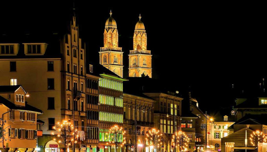 night view of city in Switzerland