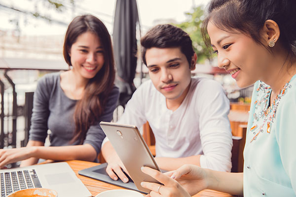 three diverse employees working