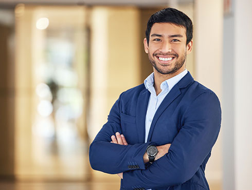 smiling worker in an office