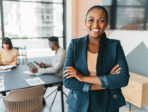 smiling businesswoman in an office